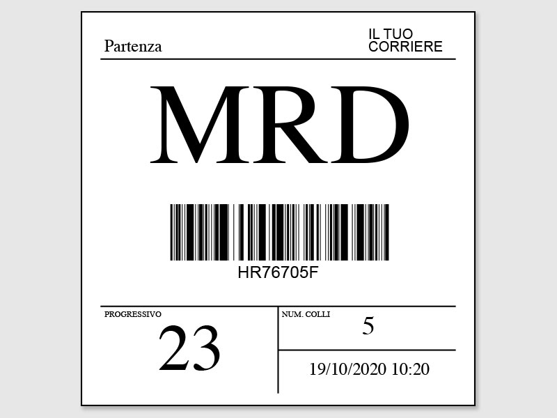 Etichetta pallet con codice a barre, numero progressivo e conteggio colli
